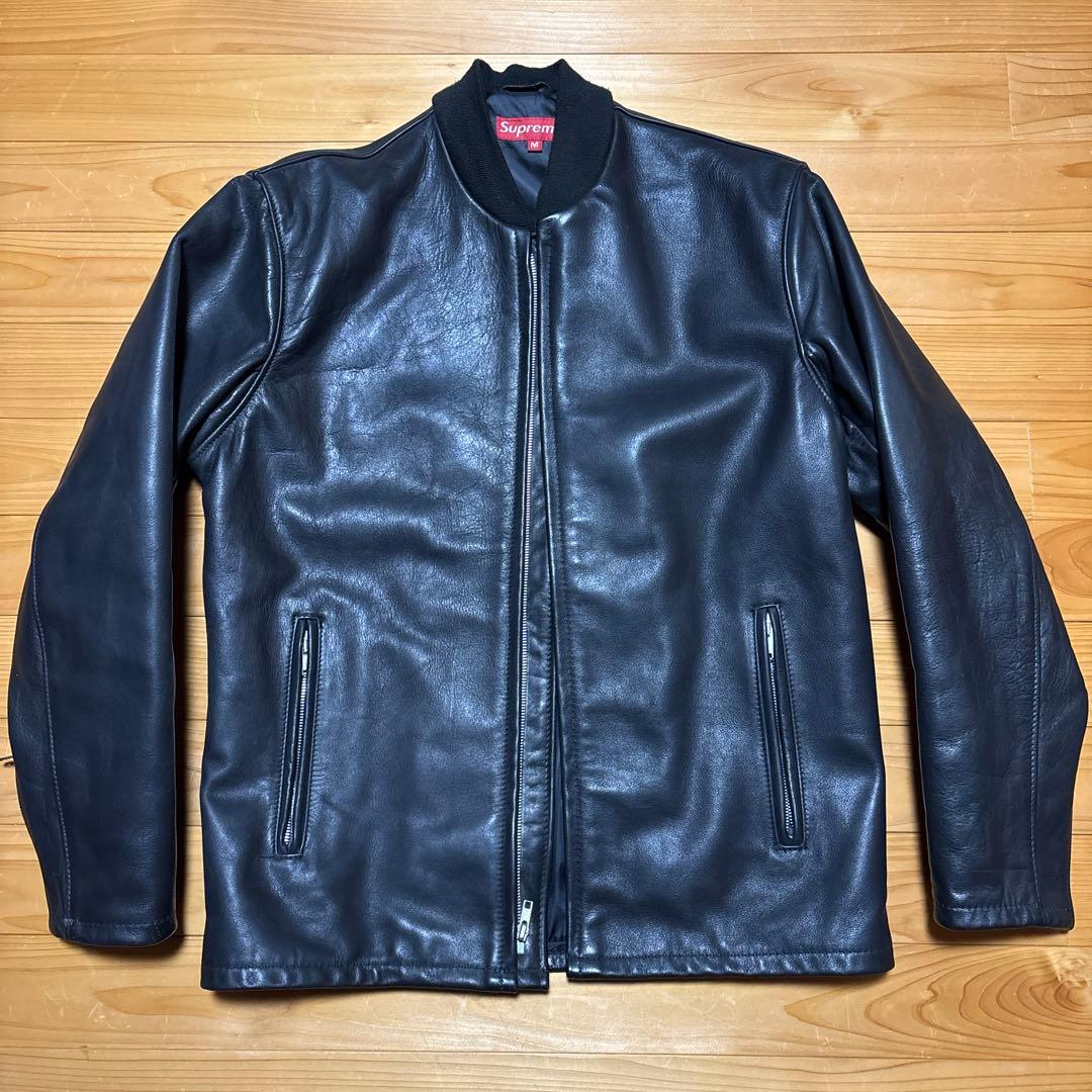 Supreme ブラックレザー シングルライダースジャケット M
