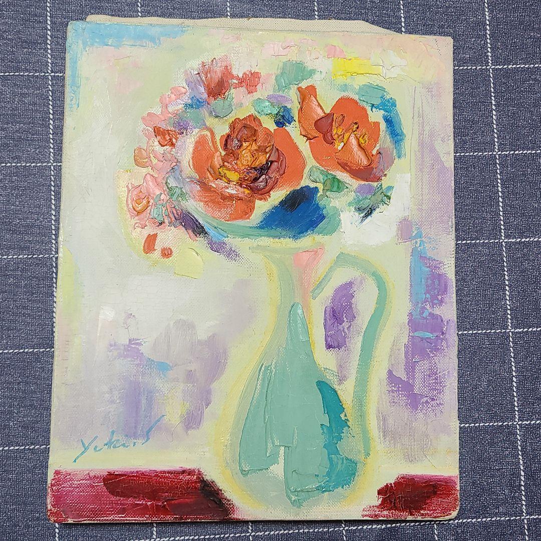 油絵　島田由紀子　花　1965年