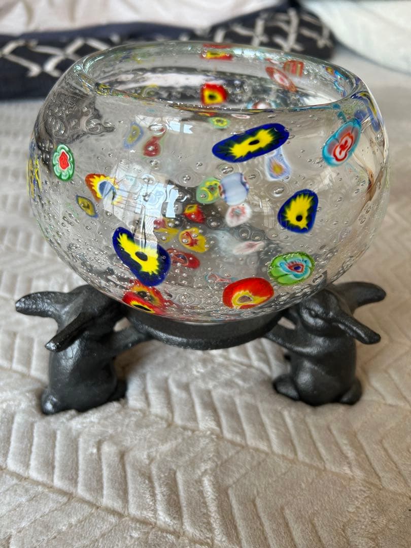 r*.様 ベネチアングラス カラフルガラスボウル ウサギスタンド付き