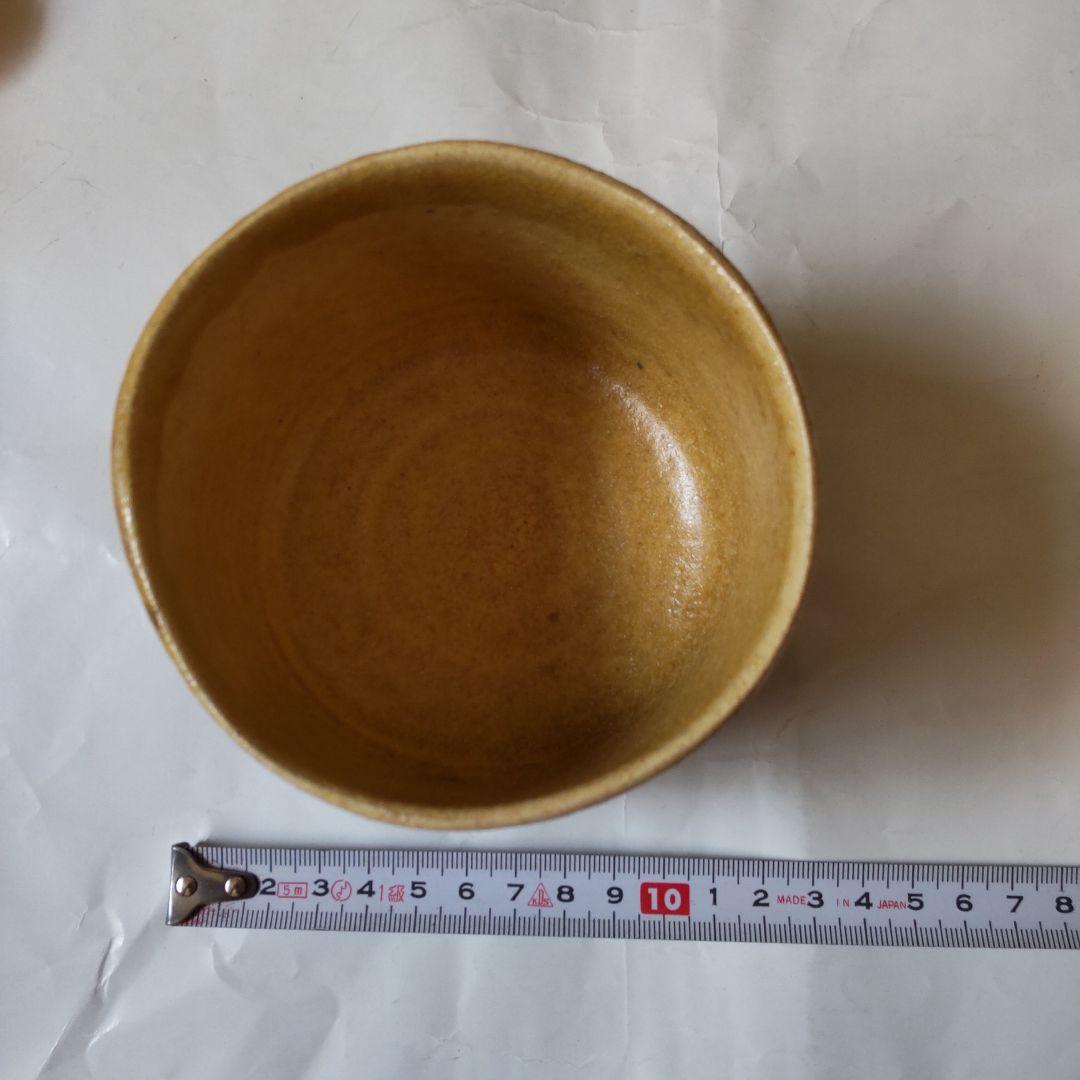 瀬戸 扇窯 三木念山 作 黄瀬戸茶碗 蘭絵 共箱 共布 栞 茶碗 抹茶碗 美品