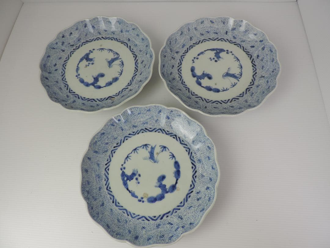 古伊万里　花みじん七寸皿　３枚　江戸時代