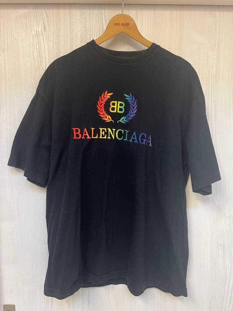 BALENCIAGA バレンシアガ　BBレインボーロゴ刺繍半袖Tシャツ　S