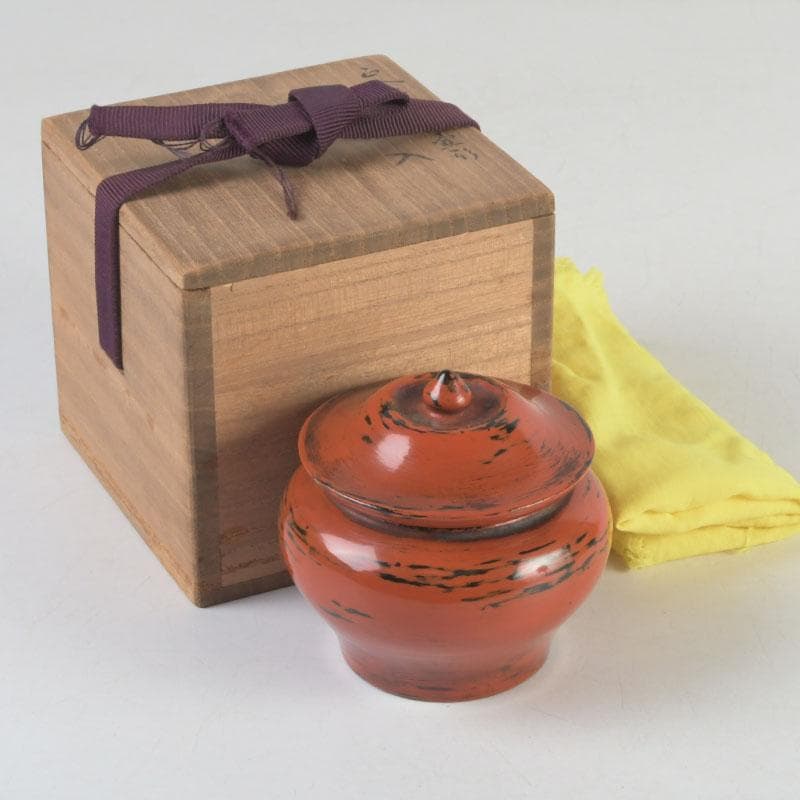 茶道具　青紫園造　根来塗　正倉院御物薬壷形　茶入　共箱　V　9741