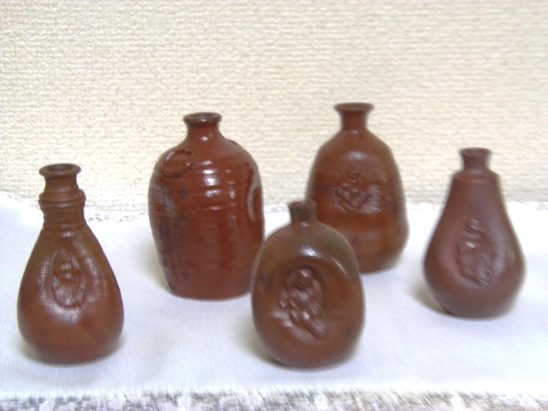 古備前 書道具水滴 5個セット ミニ人形徳利 臍徳利 骨董品 備前焼