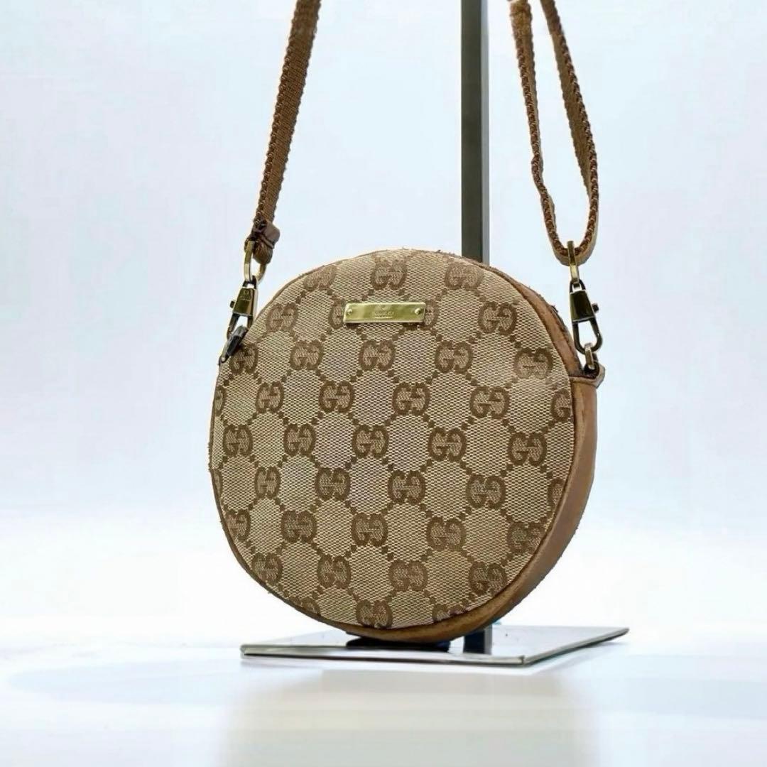 GUCCI ロゴプレート キャンバス サークルショルダーバッグ e579