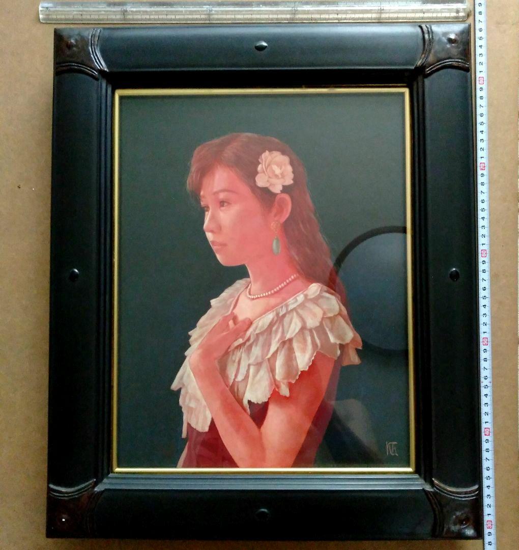 金子亨　人物画 　「遠い夏」　油彩画　クラシック黒額縁付き