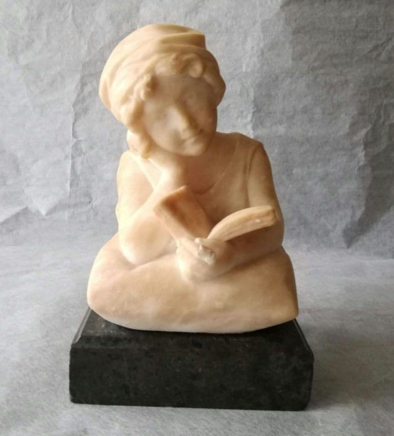 逸品　大理石像　本を読む少年少女像　フランス　1800年代後半　アンティーク