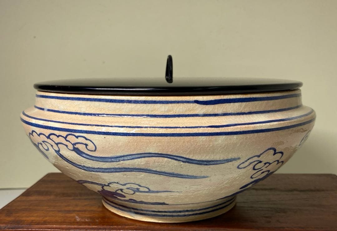 【茶道具】桃山窯　染付桜川水指（共箱）