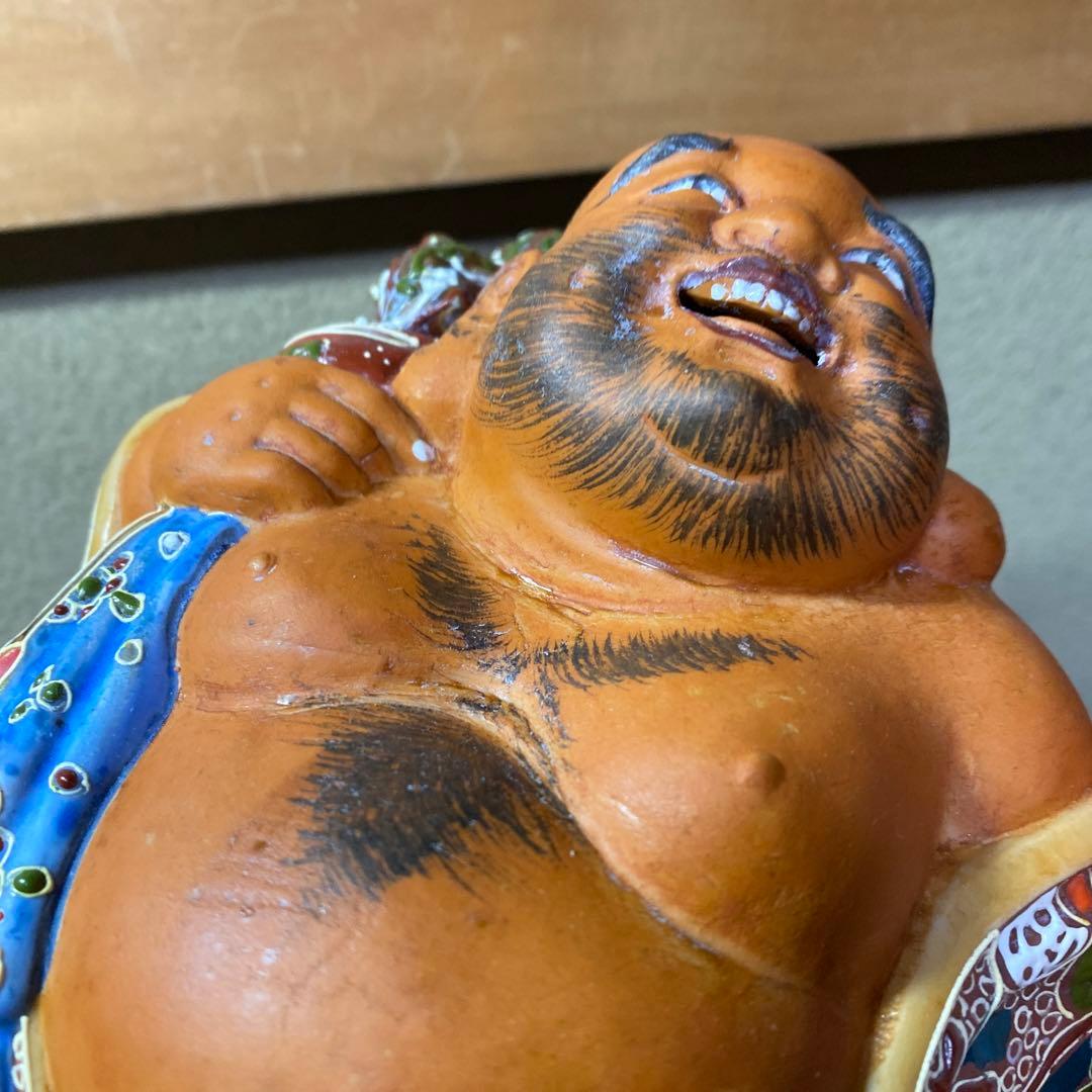 九谷焼　色絵金彩布袋置物