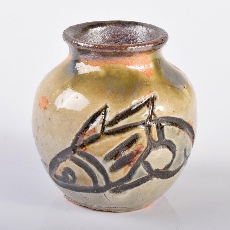 みき　琉球美術　壺屋焼　人間国宝　金城次郎作　 魚文　小壷　M　R3676