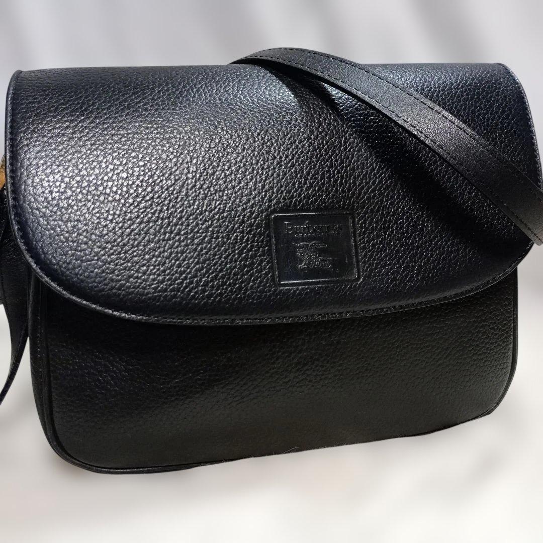 ★BURBERRY★バーバリー レザー ショルダーバッグ 黒 　ノバチェック