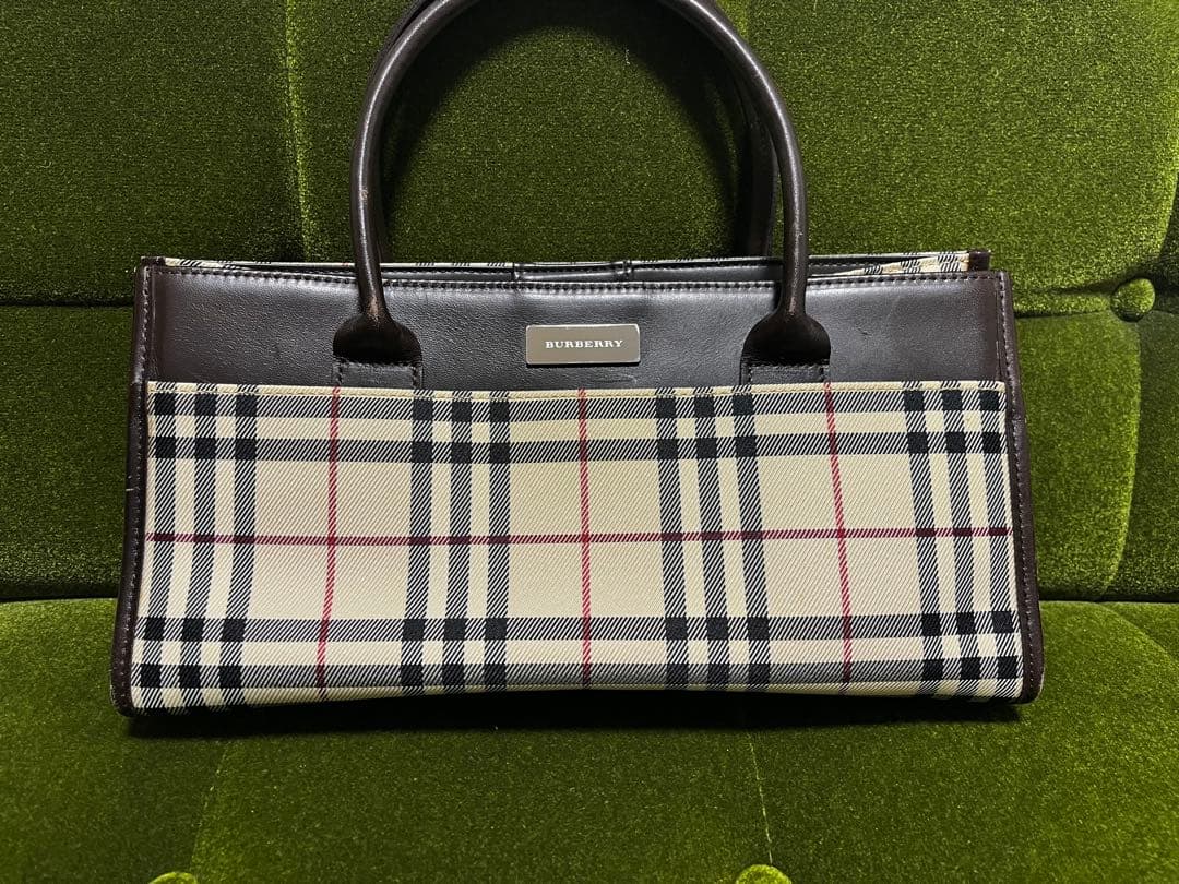 美品 バーバリー　ロゴプレート　ハンドバッグ　スクエア